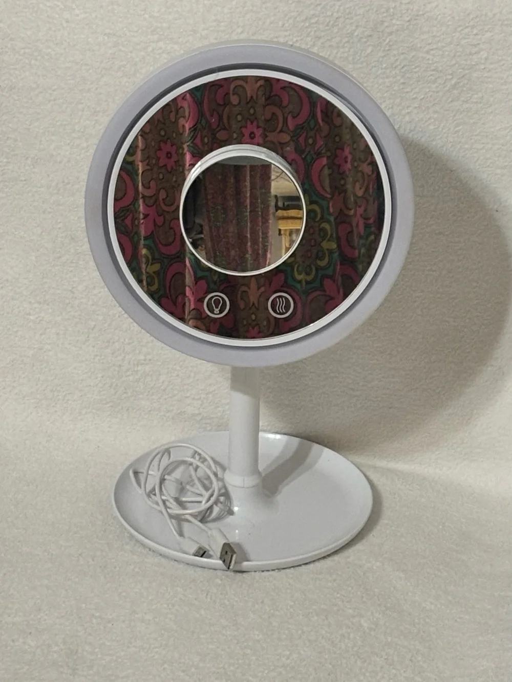 LED Lighted Vanity Mirror in White with Pink Accents